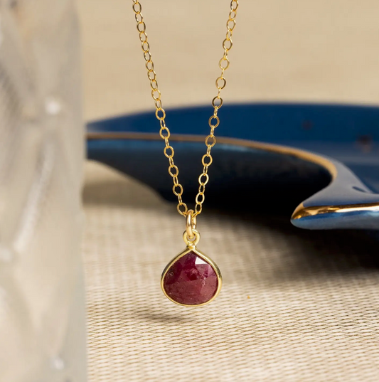 Ruby (Dyed) - 14K Gold Filled - Teardrop Pendant