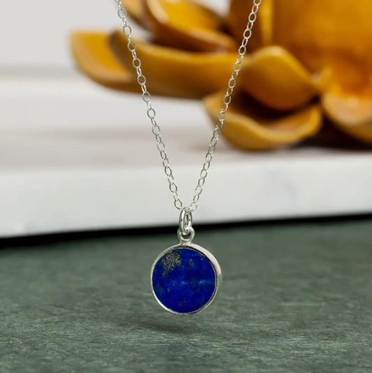 Lapis Lazuli - SS Chain - Round Pendant