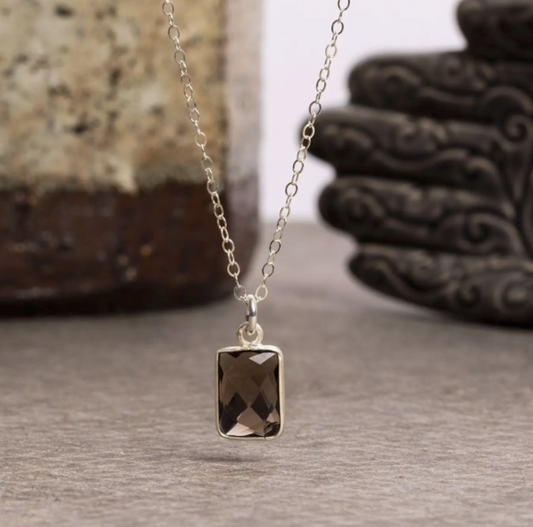 Smoky Quartz - SS Chain - Pillow Pendant