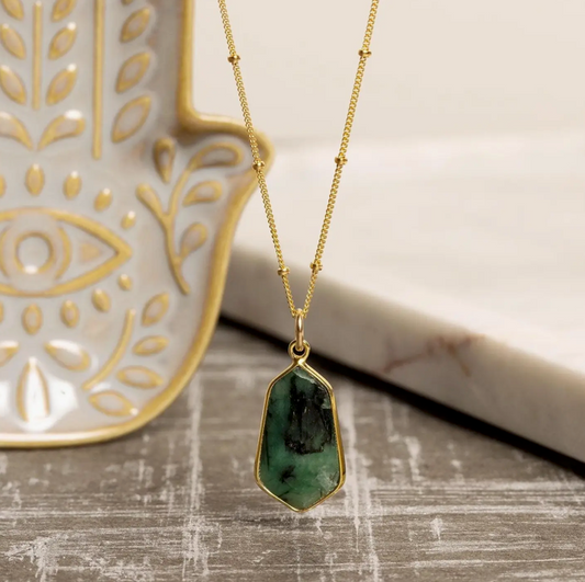 Emerald - 14k Gold Filled - Hexagon Pendant