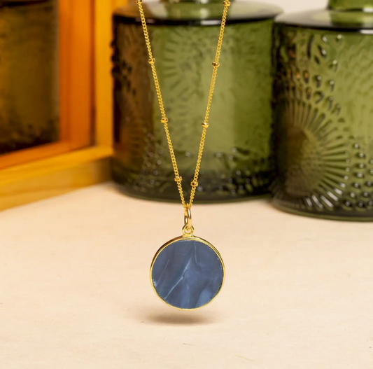 Blue Opal - 14k Gold Filled - Circle Pendant