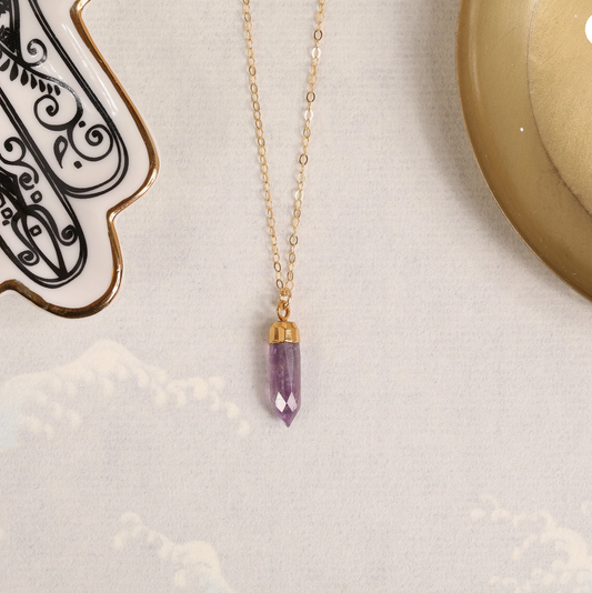 Amethyst - 14K Gold Filled - Long Point Pendant Necklace