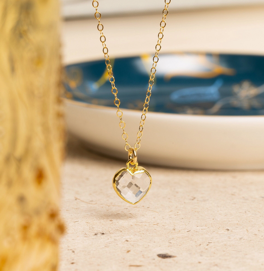 Clear Quartz - 14K Gold Filled - Mini Heart Pendant
