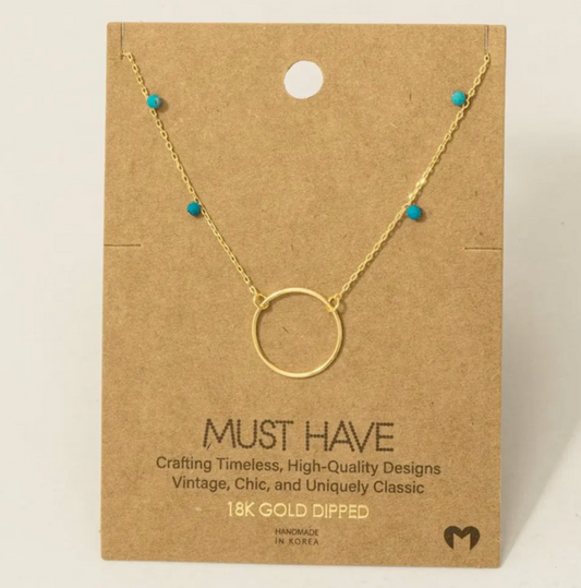 Must Have - Gold Center Hoop Blue Dot Necklace