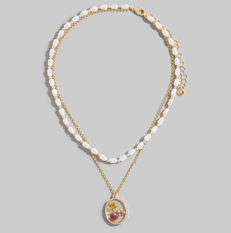 Must Have - Layered Pressed Flower Pink Necklace