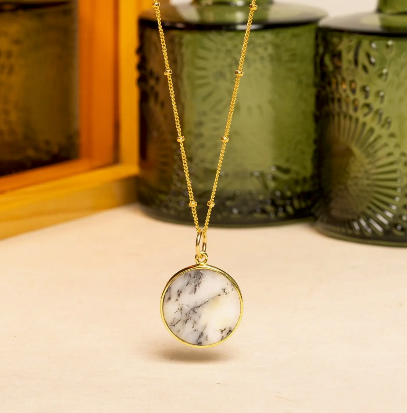 Dendrite Opal - 14K Gold Filled - Round Pendant