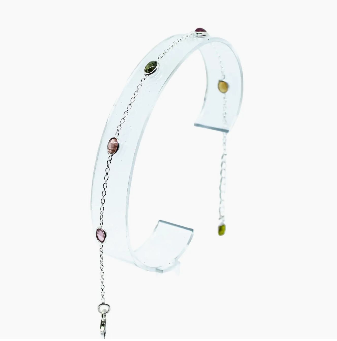 Multicolor Tourmaline Sterling Silver Bracelet Oval