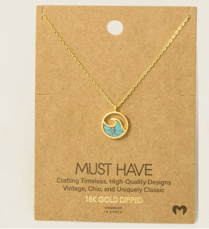 Must Have - Gold Circle Wave Necklace (Turquoise)