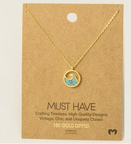 Must Have - Gold Circle Wave Necklace (Turquoise)