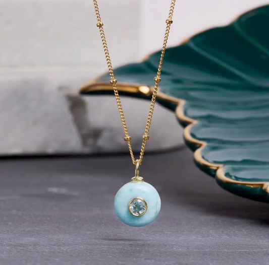 Larimar & Topaz - 14K Gold Filled - Rounded Charm Pendant