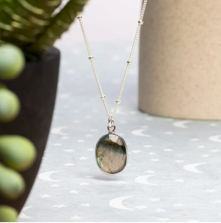 Labradorite - SS Chain - Oval Pendant