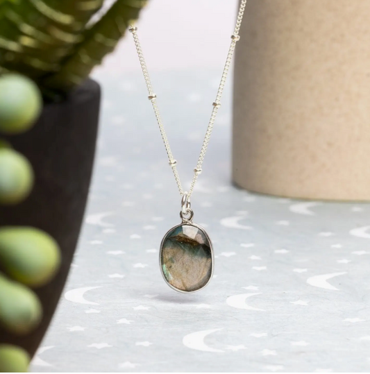 Labradorite - SS Chain - Oval Pendant