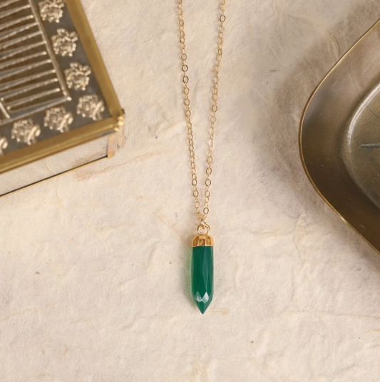 Green Onyx - 14K Gold Filled - Point Pendant