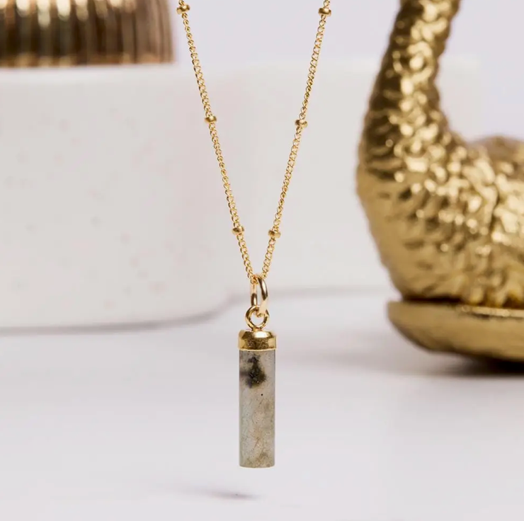 Labradorite - 14K Gold Filled - Cylinder Bar Pendant