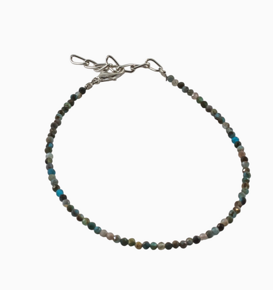Blue Apatite Gemstone 2mm Faceted Bracelet - Silver Toned
