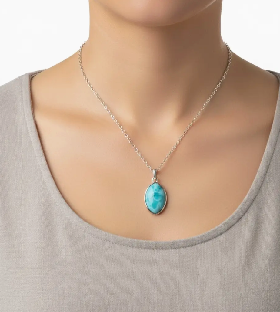 Larimar Silver Plated Pendant Necklace