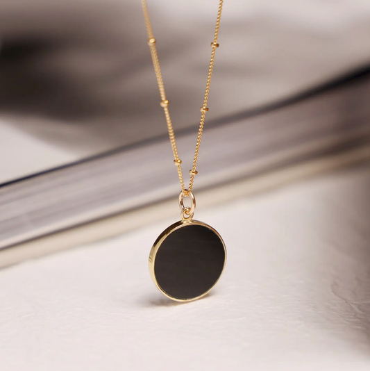 Black Obsidian - 14K Gold Filled - Circle Pendant