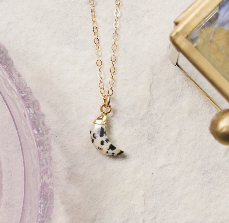 Dalmatian Jasper - 14K Gold Filled - Moon Pendant