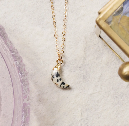 Dalmatian Jasper - 14K Gold Filled - Moon Pendant