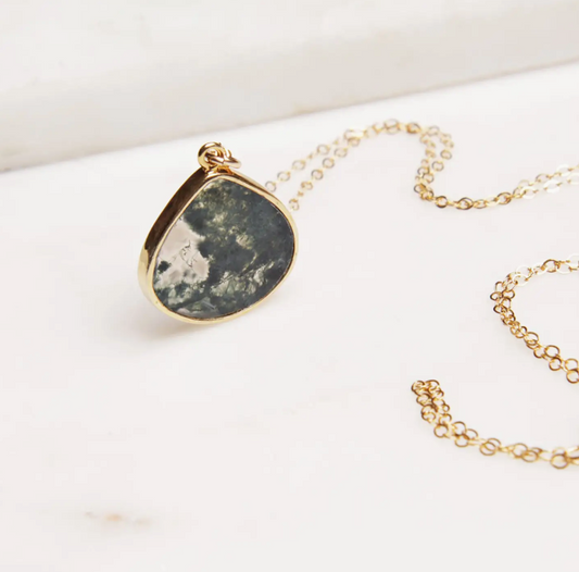 Moss Agate - 14K Gold Filled - Drop Pendant