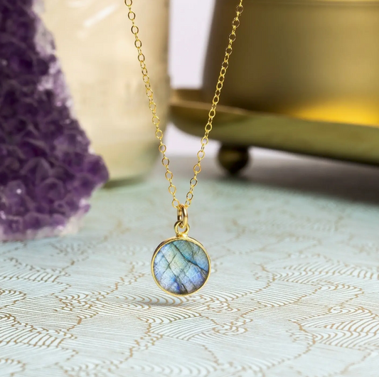 Labradorite - 14K Gold Filled - Round Pendant