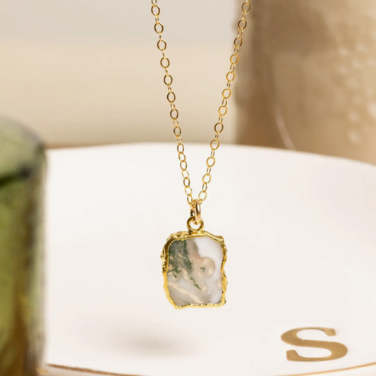 Solar Quartz with Moss Agate - 14K Gold Filled - Slice